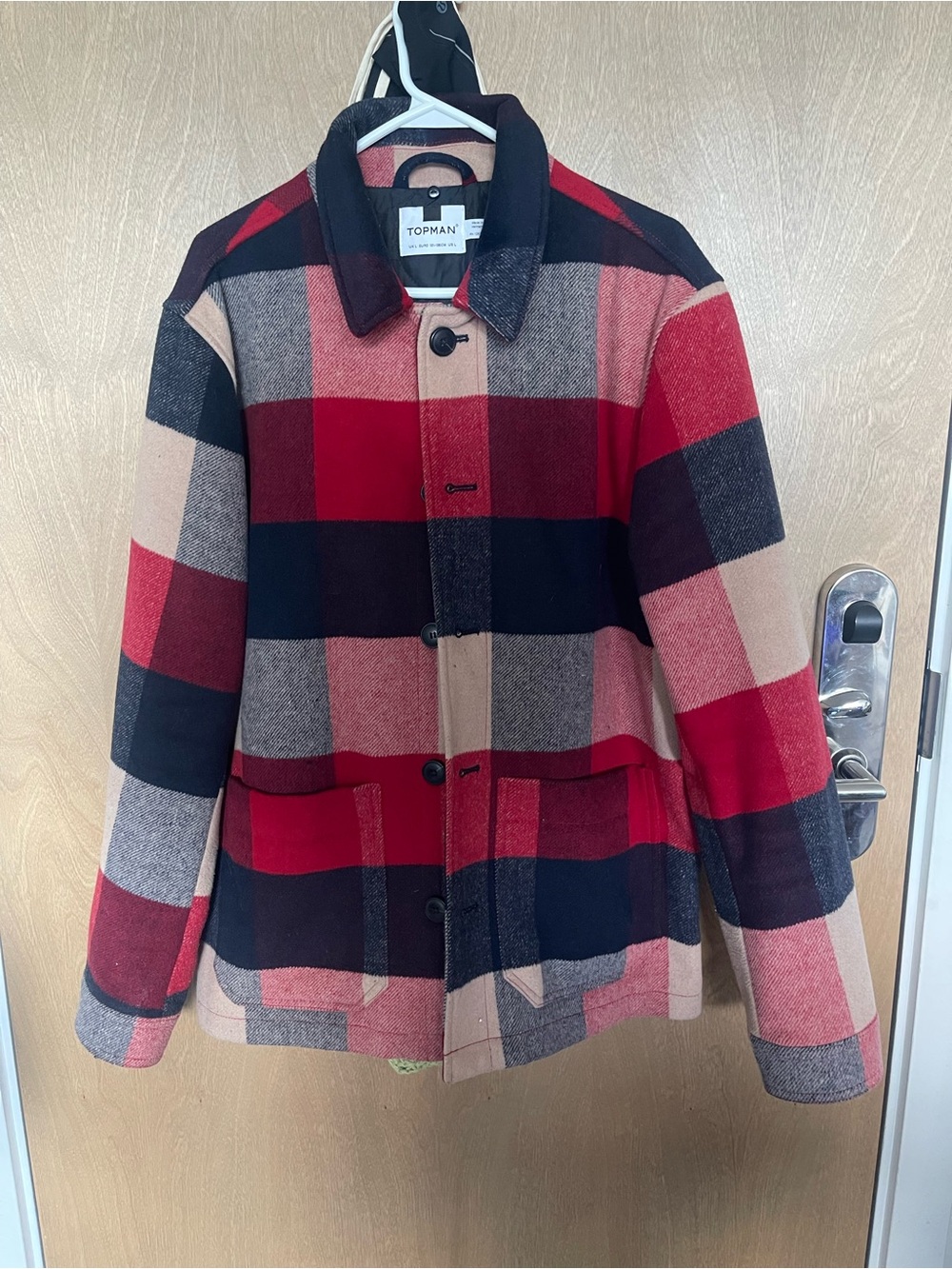 Topman Red and Black Plaid Button-Down Jacket